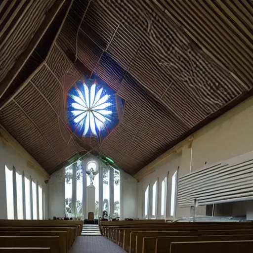 Image similar to solarpunk chapel