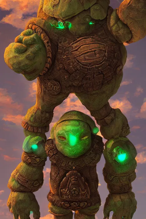 Image similar to zelda fantasy art giant golem troll wood rock greeble gemstone, global illumination ray tracing hdr fanart arstation by sung choi and eric pfeiffer and gabriel garza and casper konefal