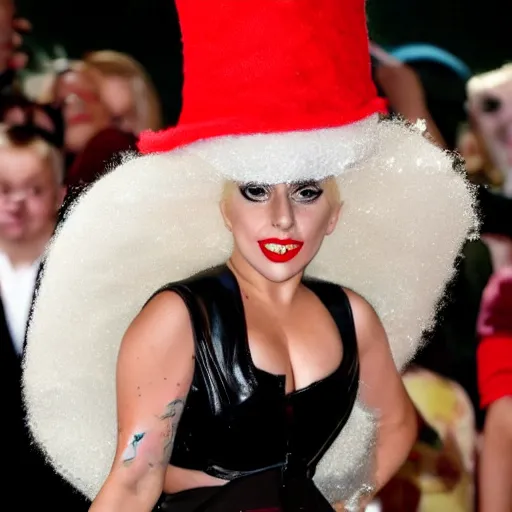 Prompt: lady gaga as cat in the hat