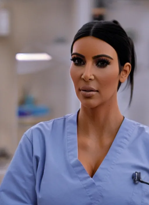 Prompt: film still of kim kardashian as J.D in scrubs,