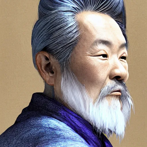 Prompt: portrait painting of a 6 0 year old kind handsome taoist priest ， looks like jie lott ， silver ponytail hair, amiable by yangjun chen ，, nadar, bright colors, octopath traveler, unreal engine 5 highly rendered, global illumination, radiant light, detailed and intricate environment