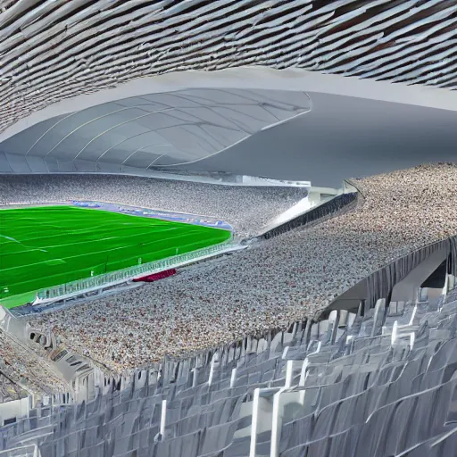Prompt: national football stadium, made from glass, by zaha Hadid, 4k, unreal engine, realistic photo,