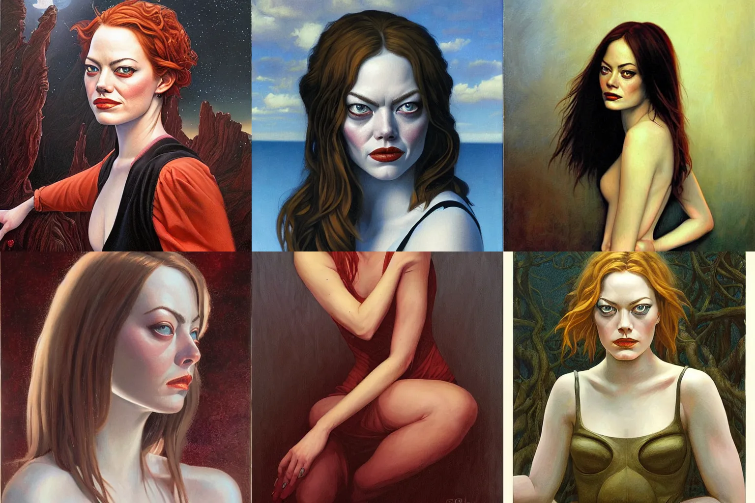 Prompt: portrait of Emma Stone by Gerald Brom