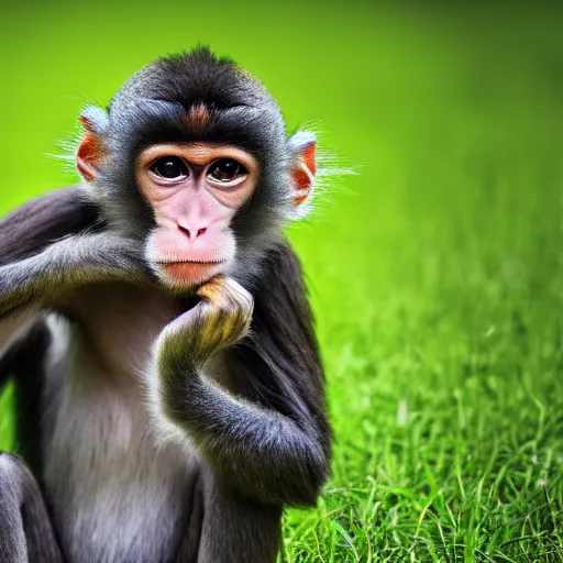 Prompt: Photograph of a confused Monkey scratching its head. Green background, realistic image, 4k