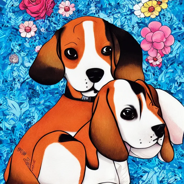 Image similar to a beagle puppy sleeping in a captains uniform by jeremiah ketner, Martine Johanna and Takashi Murakami, and Sandra Chevrier, digital art