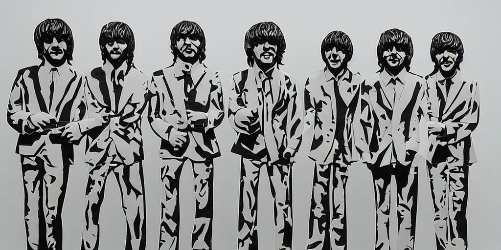 Prompt: cut paper sculpture of the beatles