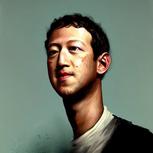 Prompt: hyper realistic, portrait of asian : : 2 mark zuckerberg, epicanthal fold, painted by greg rutkowski,