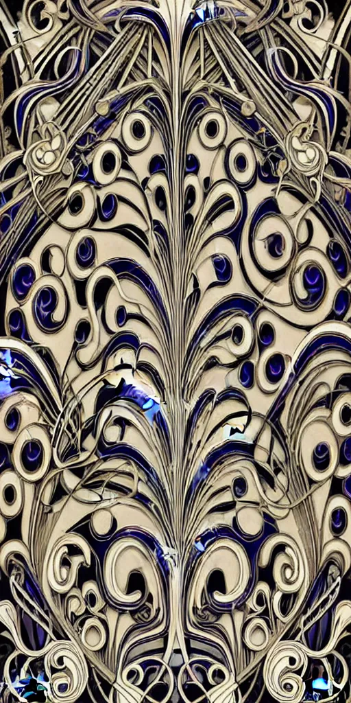 Image similar to the source of future growth dramatic, elaborate emotive Art Nouveau styles to emphasise beauty as a transcendental, seamless pattern, symmetrical, large motifs, hyper realistic, 8k image, 3D, supersharp, Flying shiny silk fabric in curves spirals and swirls, iridescent and black and silver colors , perfect symmetry, iridescent, High Definition, sci-fi, Octane render in Maya and Houdini, light, shadows, reflections, photorealistic, masterpiece, smooth gradients, no blur, sharp focus, photorealistic, insanely detailed and intricate, cinematic lighting, Octane render, epic scene, 8K