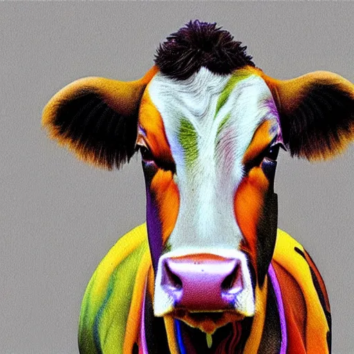 Image similar to deepdream style portrait of a cow