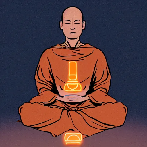 Prompt: symmetrical portrait of an android monk meditating to achieve technological singularity by xsullo