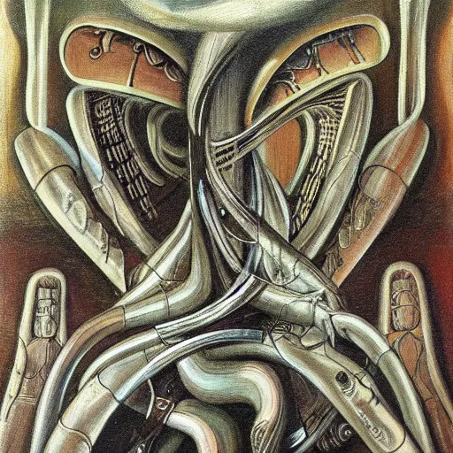 Image similar to a painting of the caduceus by h. r. giger