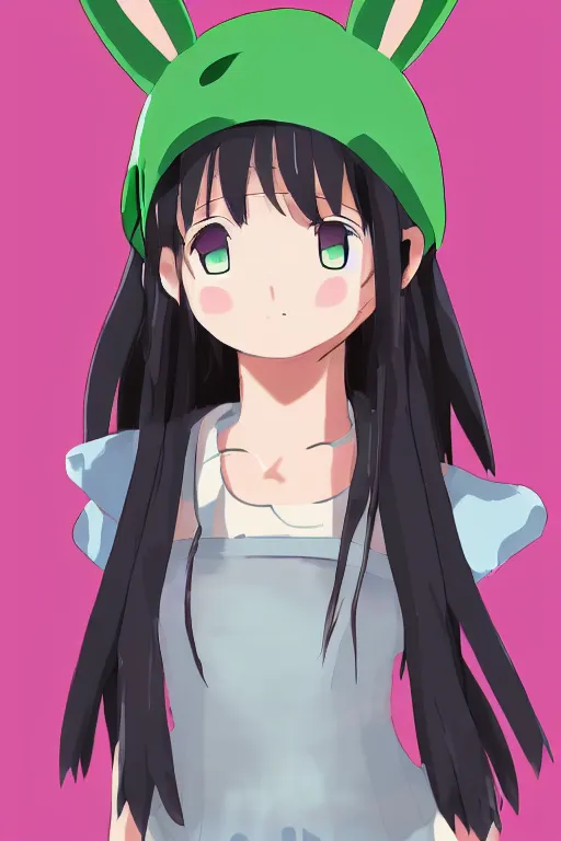 Image similar to Tonemapped cheerful Anime girl with bunny hat in the style of Makoto Shinkai and Yun Kōga