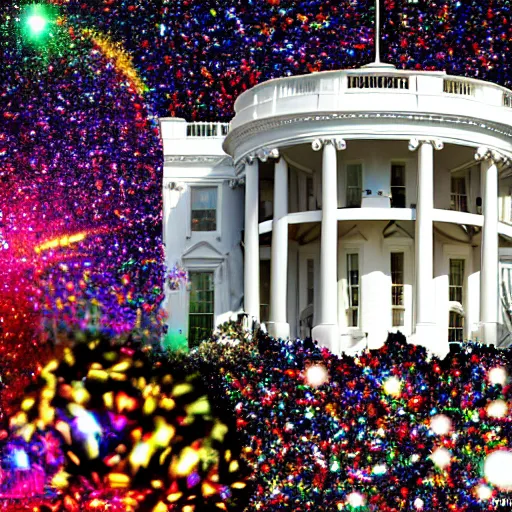 Prompt: photo aftermath glitter explosion white house