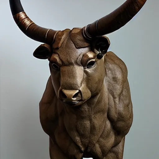 Image similar to minotaur statue madewith taxidermy techniques