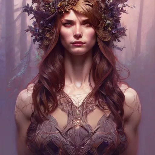 Prompt: portrait of forest gog, female, clear face, masculine, full body, muscular, fantasy, intricate, elegant, highly detailed, digital painting, artstation, concept art, matte, sharp focus, illustration, art by artgerm and greg rutkowski and alphonse mucha