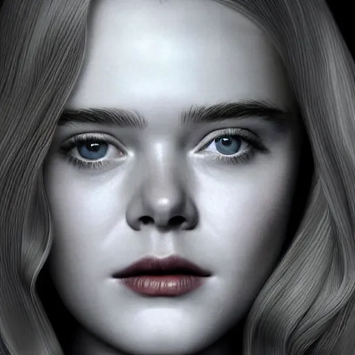 Prompt: a striking hyper real illustration of Elle Fanning in the twilight zone