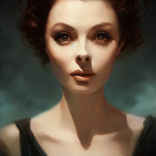 Image similar to closeup portrait of a young and beautiful vivian leigh, dramatic light, gorgeous view, depth, high detail, digital art, painted by greg rutkowski and seb mckinnon, by tim burton, trending on artstation