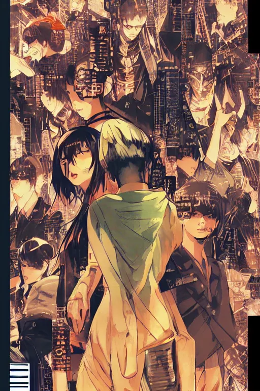 Prompt: professionally drawn seinen mature cyberpunk detective horror action manga comic cover about hinduism buddhism reincarnation cyborgs, full color, beautifully drawn coherent professional, drawn by ilya kuvshinov, ilya kuvshinov, satoshi kon and tsutomu nihei. japanese script kanji hiragana on the cover. simple minimalist stylized cover art. orange green cel shaded