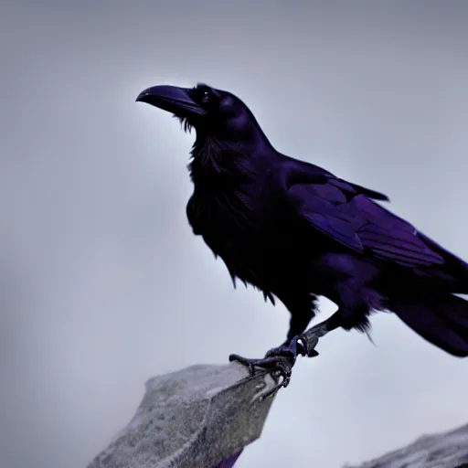 Prompt: a photograph of a raven with iridescent feathers