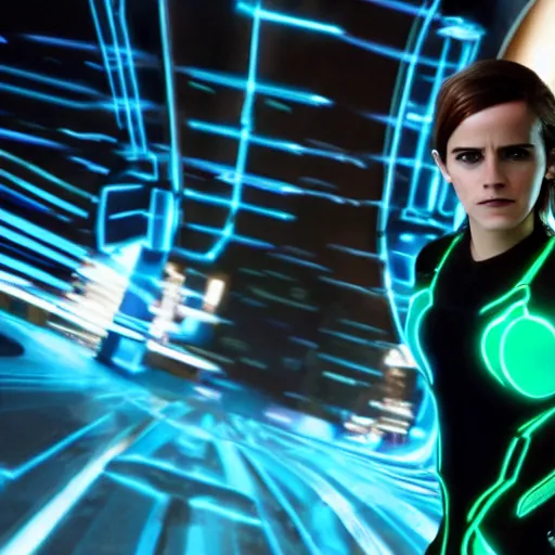 Image similar to movie still of emma watson in tron : legacy ( 2 0 1 0 )