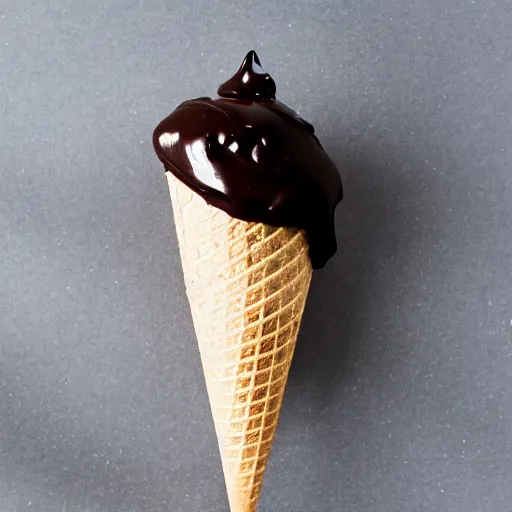 Image similar to an ice cream cone with chocolate syrup that looks like north america