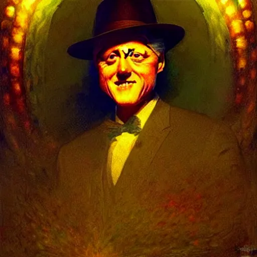 Image similar to bill clinton made of vegetables!!!, radiant light, caustics, heroic, bright iridescent light, by gaston bussiere, bayard wu, greg rutkowski