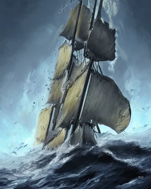 Image similar to an epic action concept painting by sd ai of an exquisite sailing vessel masterpiece. digital art