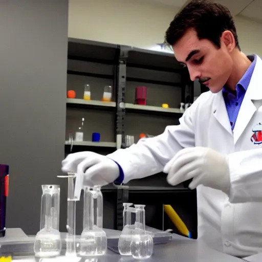 Prompt: Mario in lab doing experiments with his mushroom