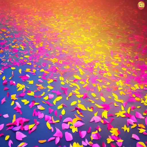 Image similar to background art of spaciously scattered multi colored flower petals flowing through the air from left to right on a clean background, anime, artgerm, manga, trending on artstation,