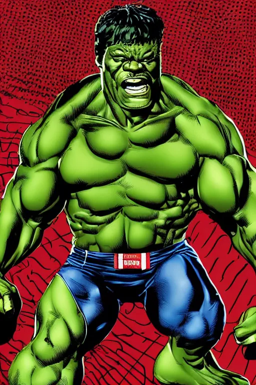 Image similar to eddie murphy as the hulk, full body, vector image, comic books style, very detailed, by jim lee, by todd mcfarlane, by rob liefeld