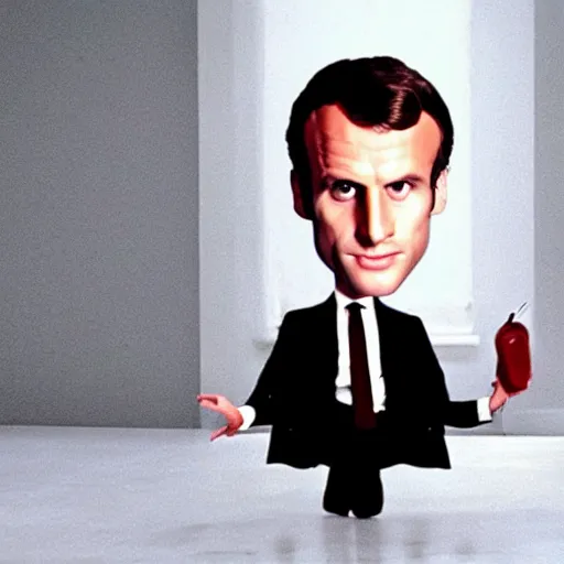 Prompt: Emmanuel Macron with big brain in American Psycho (1999)