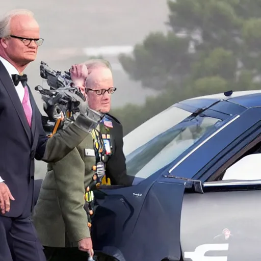 Image similar to Carl XVI Gustaf, declaring war against the United States of America, GTA5 style