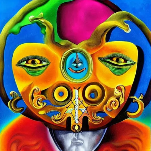 Image similar to salvador dali style painting of majoras mask