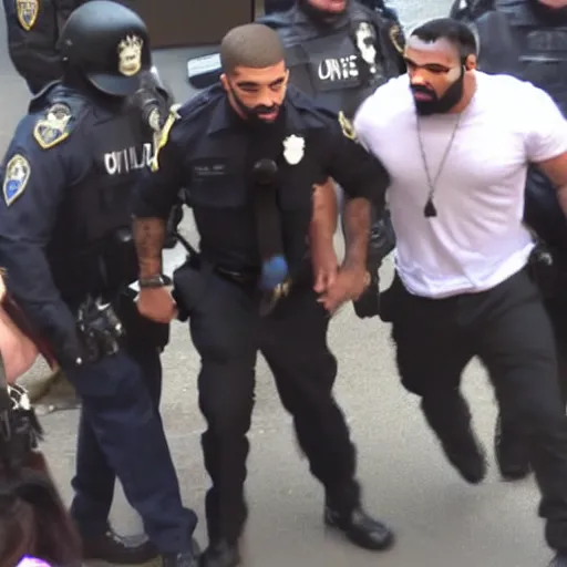 Prompt: drake getting arrested, bad phone recording still