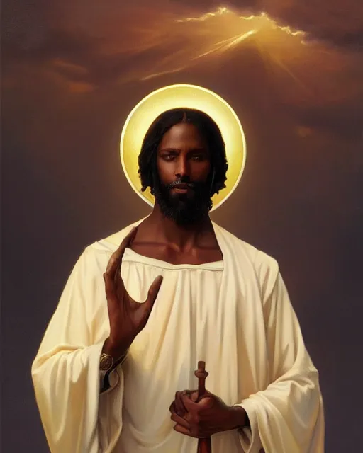 Image similar to black jesus, oil on canvas, artstation, by j. c. leyendecker and edmund blair leighton and charlie bowater, octane