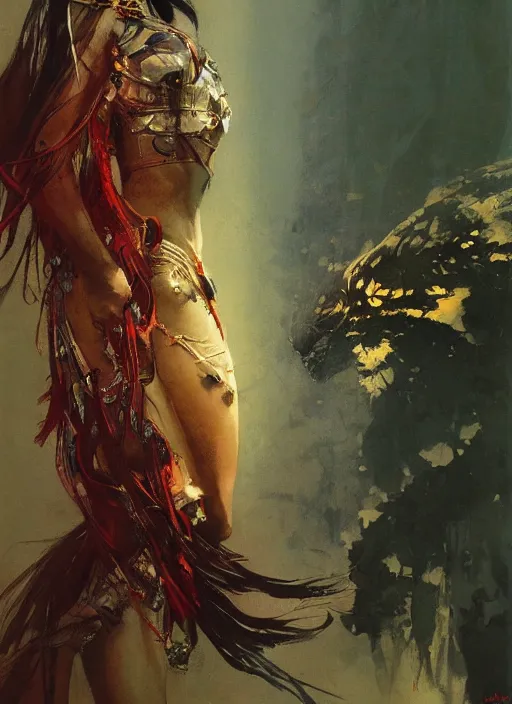 Image similar to amazon queen, intricate, elegant, highly detailed, vivid colors, john park, frazetta, sparth, ruan jia, jeffrey catherine jones