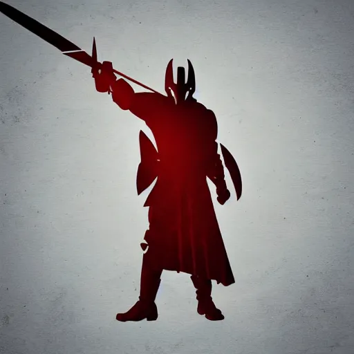 Image similar to a hero knight man stands with sword in hand and shield wielded, stencil, great lighting, epic, fantasy