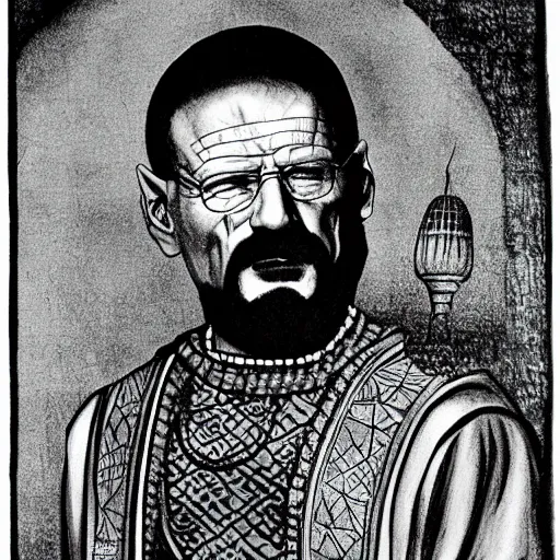 Prompt: portrait of walter white as an indian king in the 1 4 0 0 s