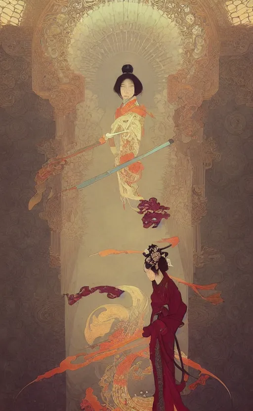 Prompt: ancient chinese beauties, highly detailed, digital painting, artstation, concept art, sharp focus, illustration, art by greg rutkowski and alphonse mucha and victo ngai