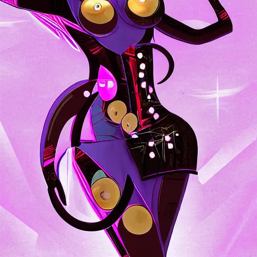 Prompt: a feminine cyborg designed to look like a moth in a cabaret style dress, digital art,