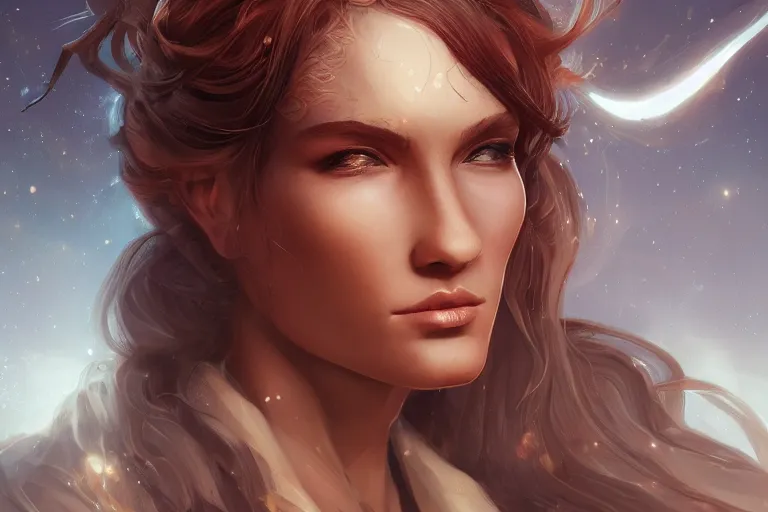 Image similar to highly detailed portrait of a beautiful celestial mage, dramatic light, artstation