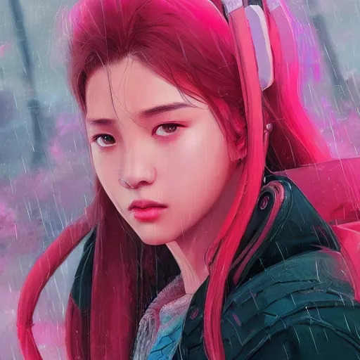 Image similar to “ a portrait of bts, rainy background, pink bright art masterpiece artstation. 8 k, sharp high quality artwork in style of jose daniel cabrera pena and greg rutkowski, concept art by tooth wu, hearthstone card game artwork. ”