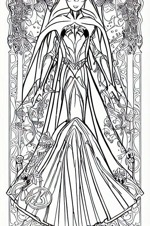 Prompt: princess spiderman, disney, marvel, cape superhero, tiara dress, in the coloring book style, black and white,