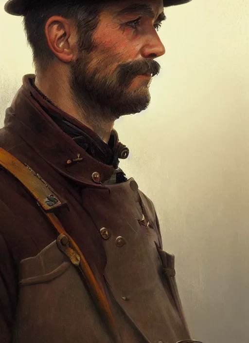 Image similar to a russian railroad electrician!!!, male!!, siberia!!, portrait, intricate, elegant, highly detailed, digital painting, artstation, concept art, wallpaper, smooth, sharp focus, illustration, art by artgerm and greg rutkowski and alphonse mucha