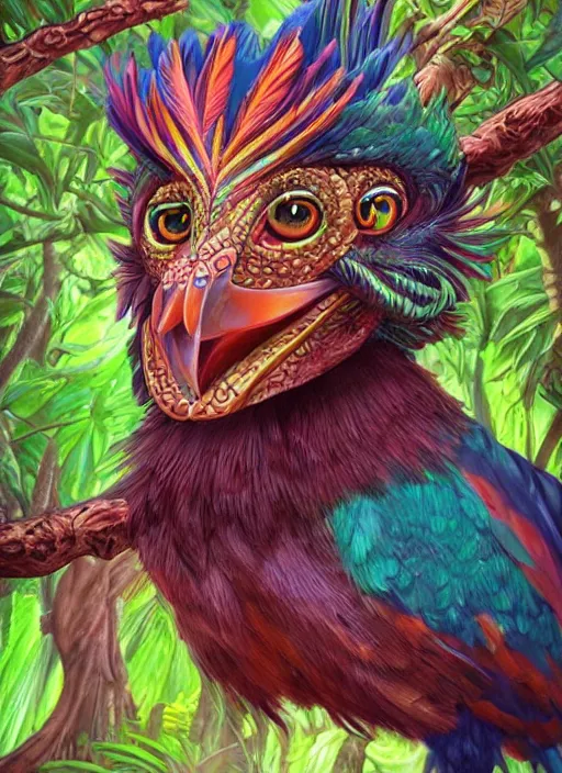 Prompt: A mayan quetzal bird , in a jungle glowing extremely detailed and beautiful face, By Artgerm, trending on artstation.