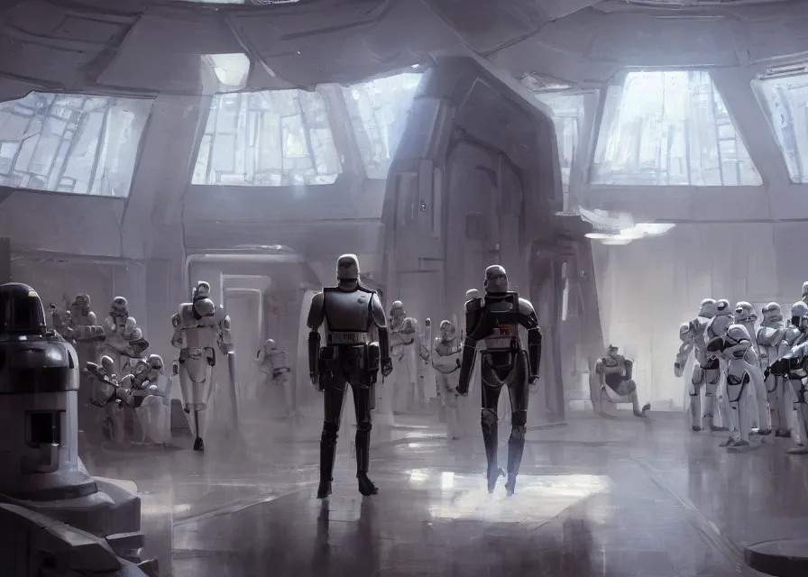 Prompt: painting of Emmanuel Macron dressed as Arcann in Star Wars inside the galactic senate, sharp focus, waist up, trending on ArtStation, masterpiece, by Greg Rutkowski, by Ross Tran, by Fenghua Zhong, octane, clear eyes, soft render, clear facial features, oil on canvas, moody lighting, cinematic, professional environment concept art