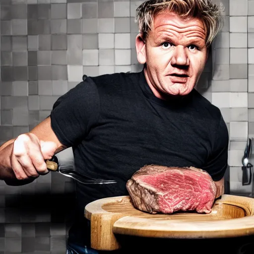 Image similar to gordon ramsay eating steak from a toilet