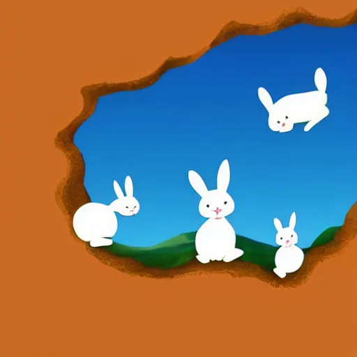 Prompt: bunnies jumping a cliff