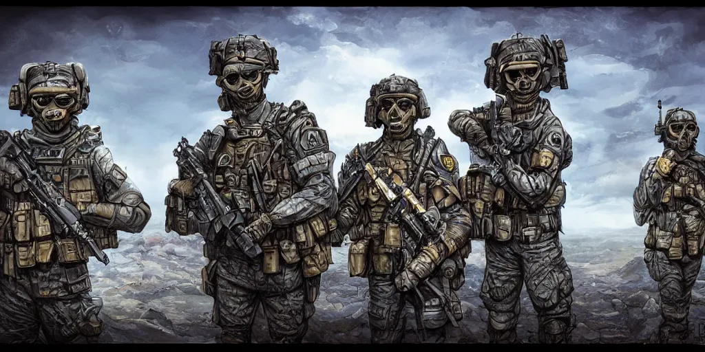 Prompt: photo photorealism portrait military muppets special forces soldiers,inks,octane render photorealistic, blue,gold,white,black octane render, insanely detailed, realistic, desert by Kelly McKernan, yoshitaka Amano, hiroshi yoshida, moebius, loish, artgerm, happy,joyful, painterly, symmetrical and detailed hyperdetailed 8k, moebius,steven wiltshire, , hyper detailed,high contrast,vivid psychedelic colors,, Neon Genesis Evangelion, mathematics and geometry, loony toons, saturated, sun rays + Laurie Greasley + Katsuhiro Otomo, Craig Mullins, 8k, octane render, trending on artstation, hyper detailed,