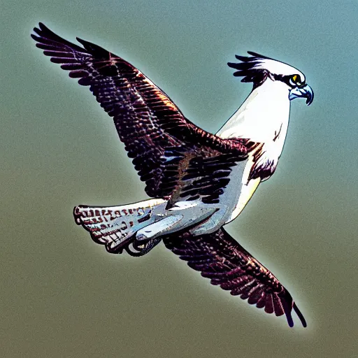 Image similar to extremely detailed cartoon osprey looking directly into camera psychedelic